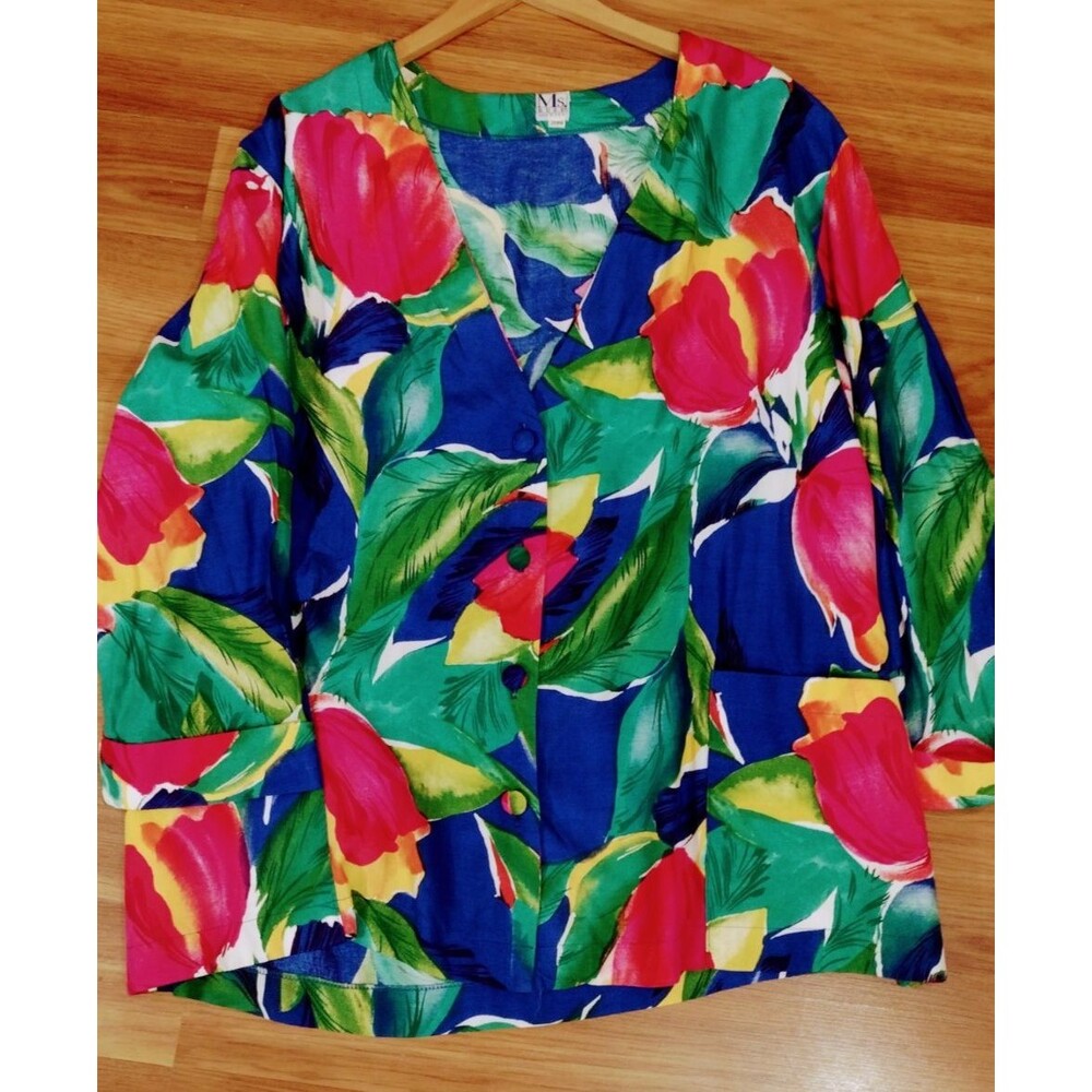 Floral Jacket Ms. Russ Womens Cardigan Vintage 20W Colorful